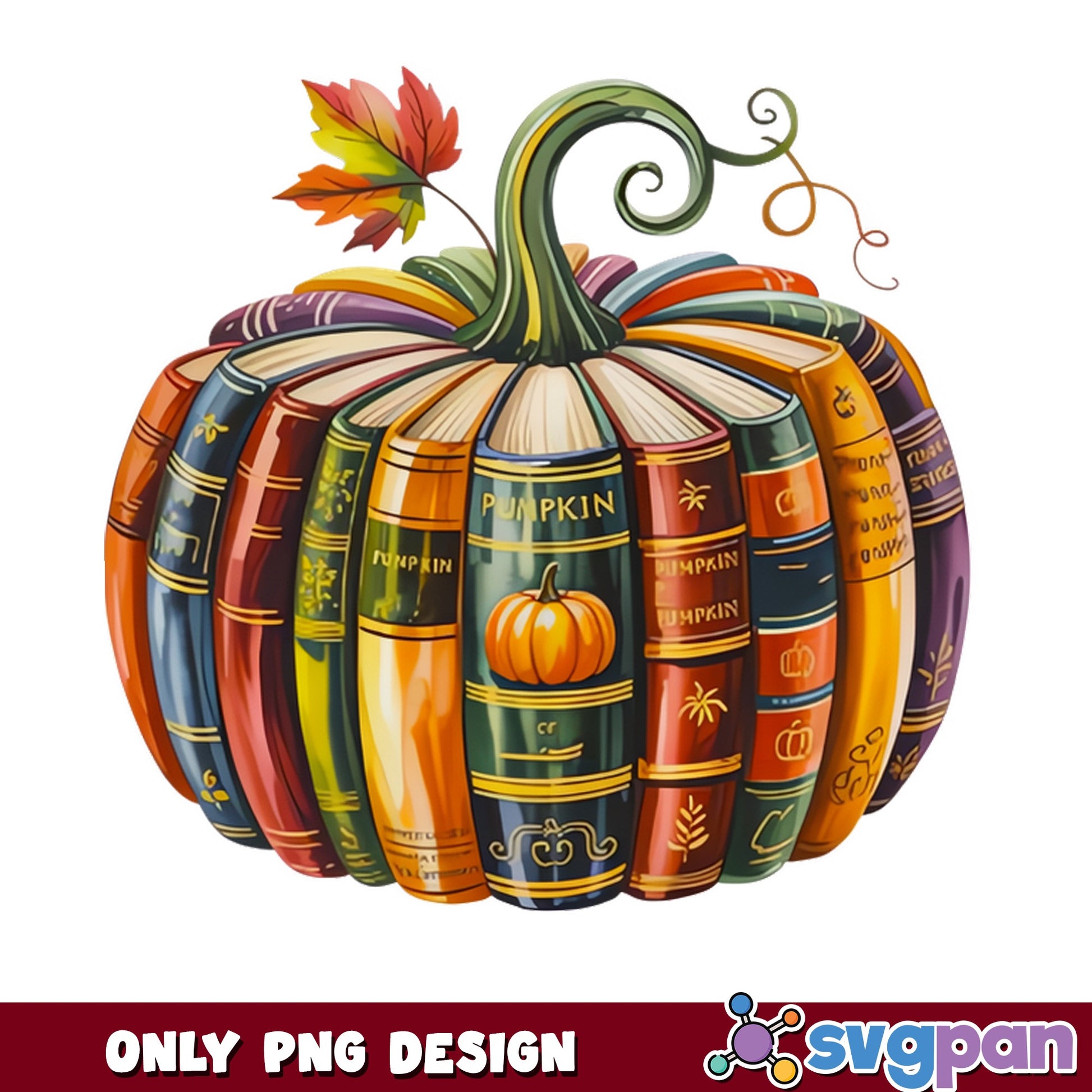 Pumpkin Made Of Books PNG, Fall Bookish Halloween PNG, Autumn PNG