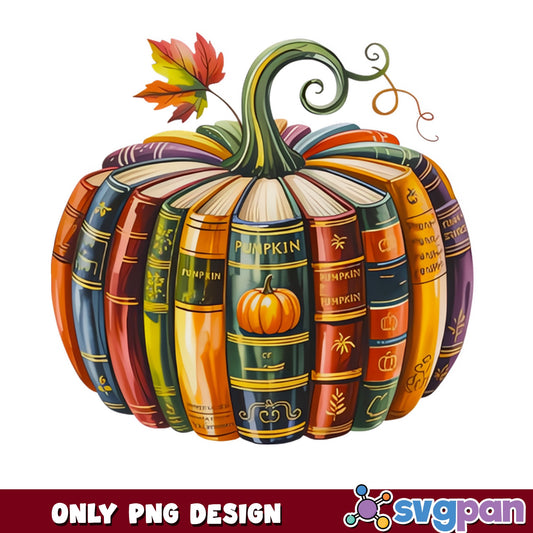 Pumpkin Made Of Books PNG, Fall Bookish Halloween PNG, Autumn PNG