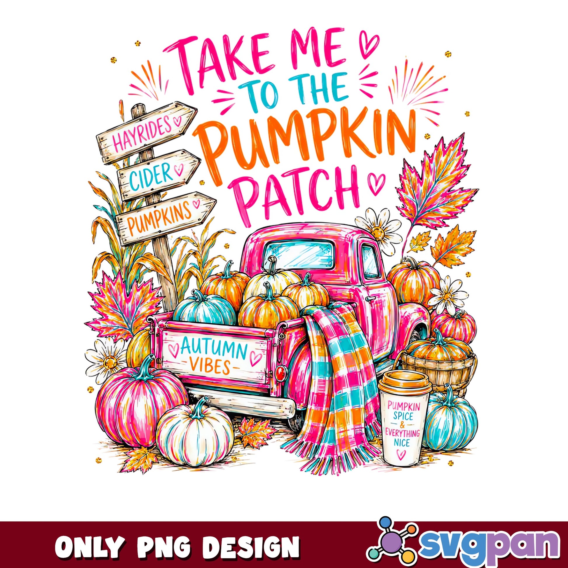 Pumpkin Patch Autumn Vibes PNG, Fall Truck PNG, Hayrides PNG