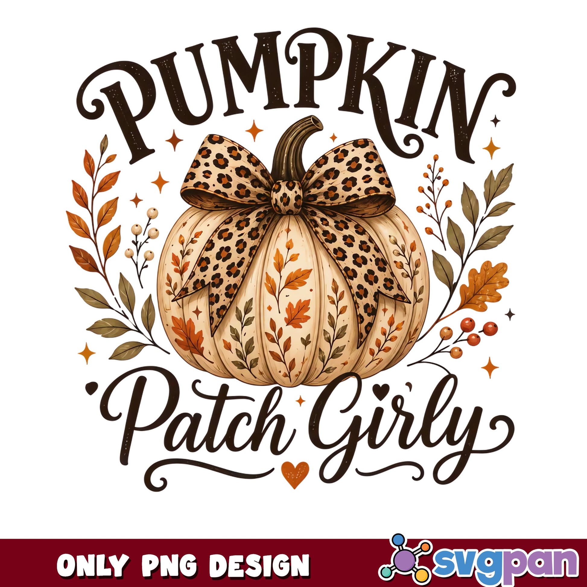 Pumpkin Patch Girly PNG, Fall Leopard Bow Pumpkin PNG, Autumn PNG