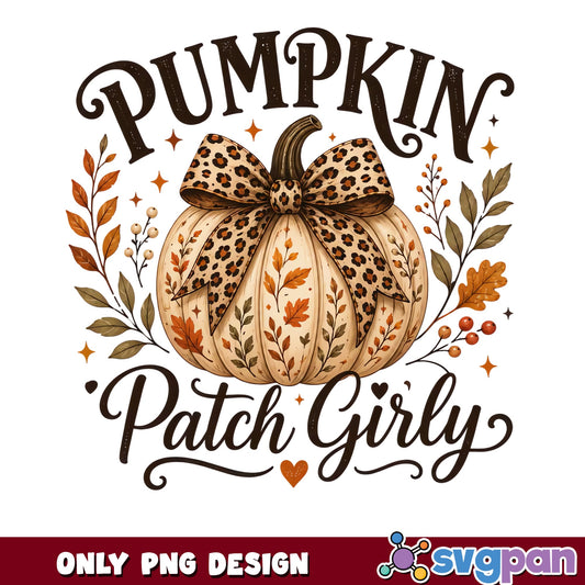 Pumpkin Patch Girly PNG, Fall Leopard Bow Pumpkin PNG, Autumn PNG