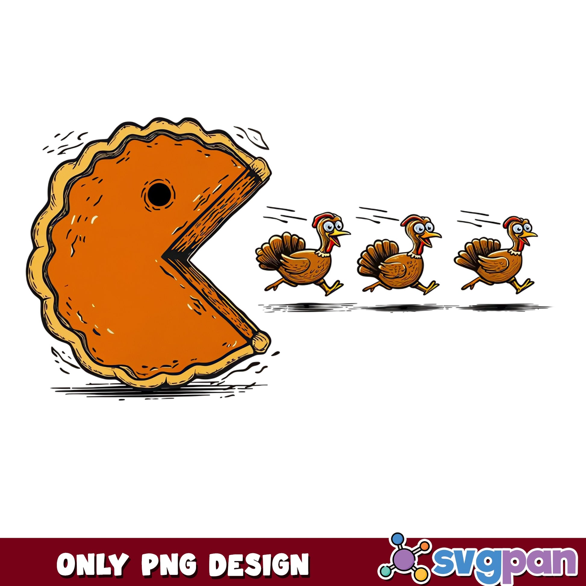 Pumpkin Pie Chasing Turkey Thanksgiving PNG, Funny Fall PNG