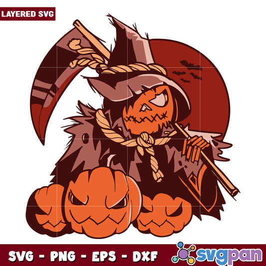 Pumpkin grim reaper svg, halloween decorations svg, spooky season svg