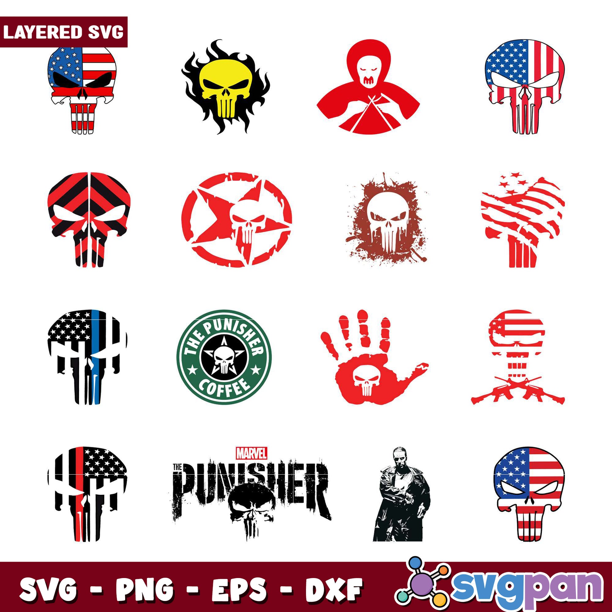 Punisher Skull SVG Bundle 15 Designs