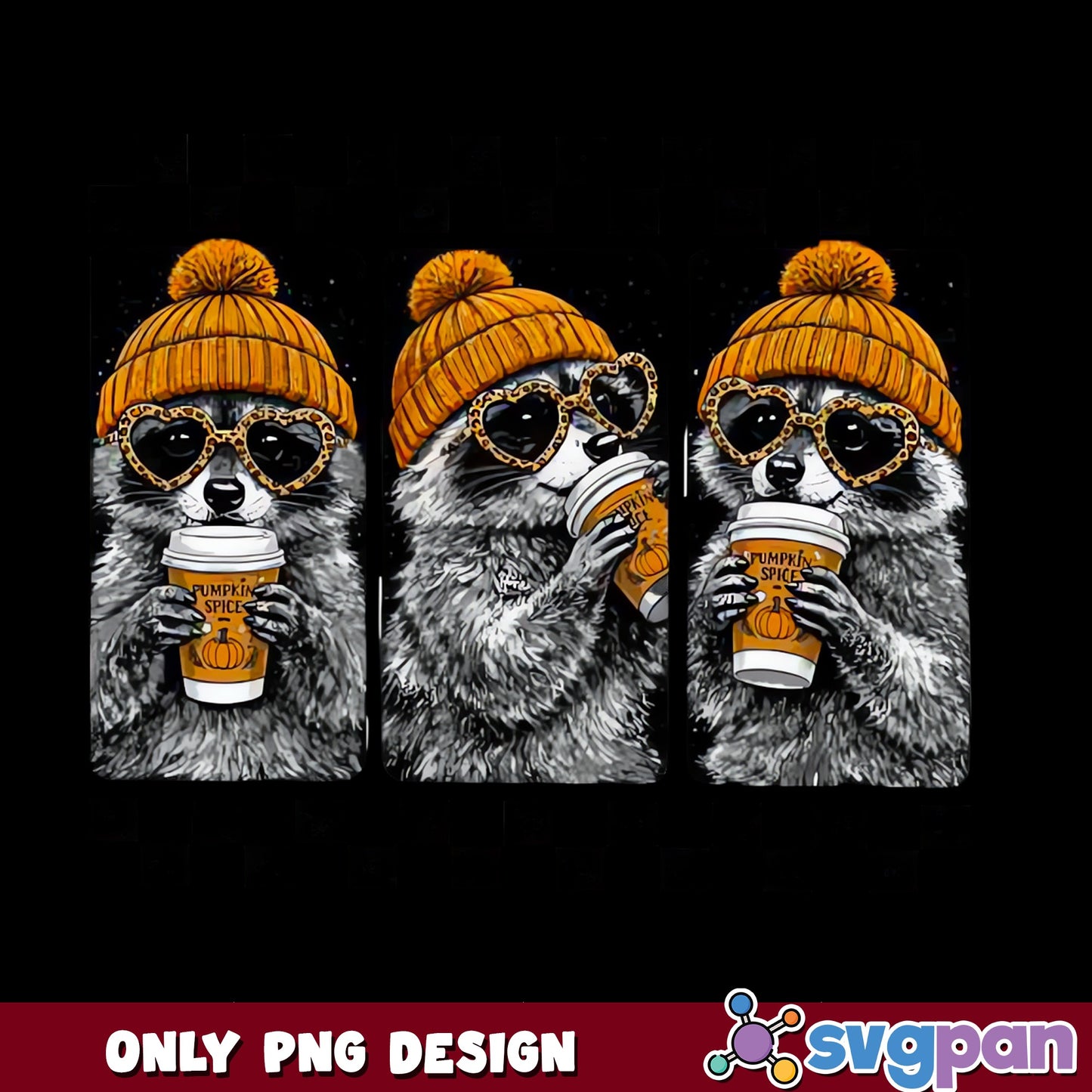 Raccoon Pumpkin Spice Coffee Fall PNG, Cute Raccoon PNG, Autumn PNG