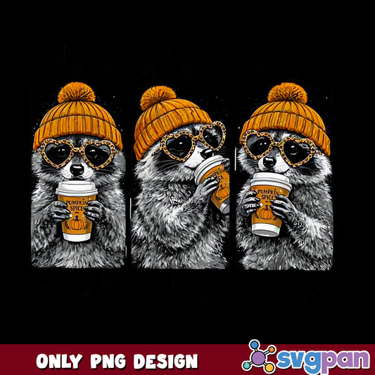 Raccoon Pumpkin Spice Coffee Fall PNG, Cute Raccoon PNG, Autumn PNG