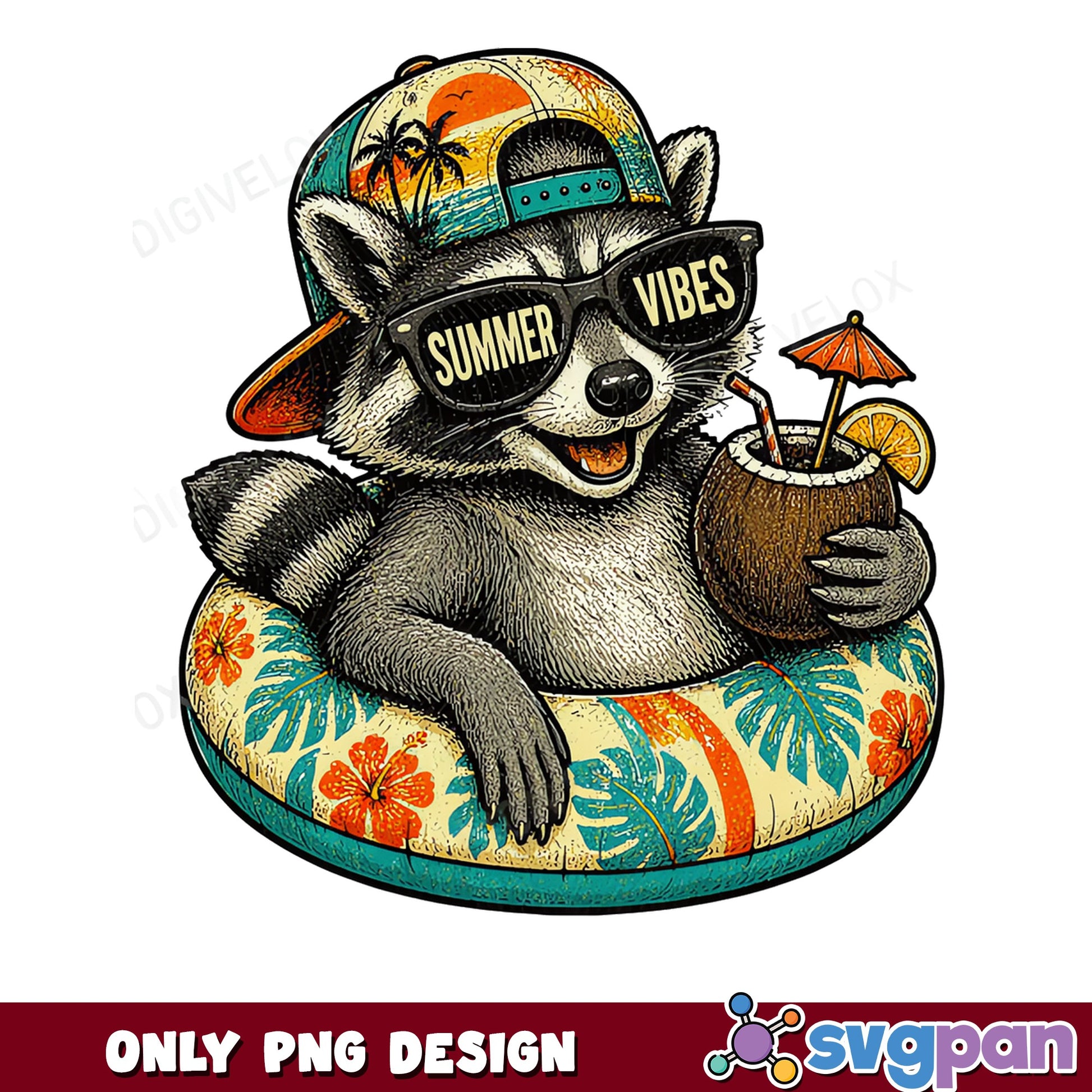 Raccoon Summer Vibes PNG, Funny Raccoon Beach PNG, Summer PNG