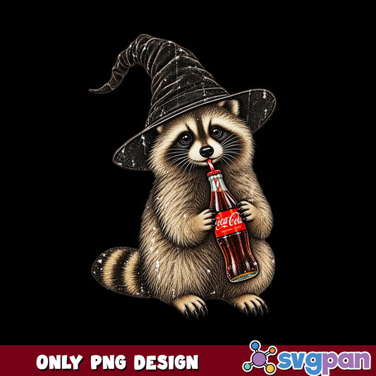 Raccoon Witch Drinking Coca Cola PNG, Halloween Raccoon PNG, Funny Raccoon PNG