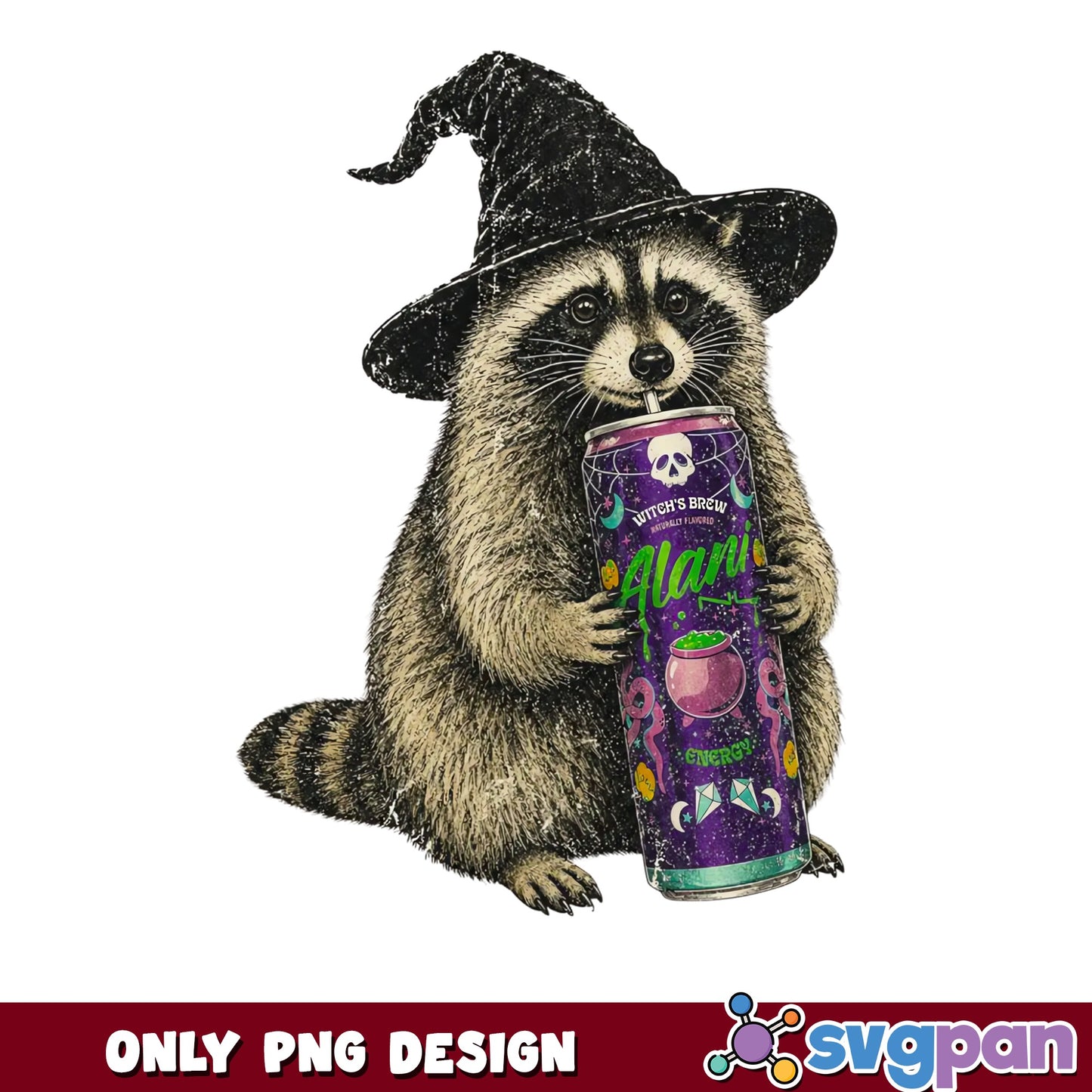 Raccoon Witch Halloween PNG, Alani Energy Drink PNG, Funny PNG