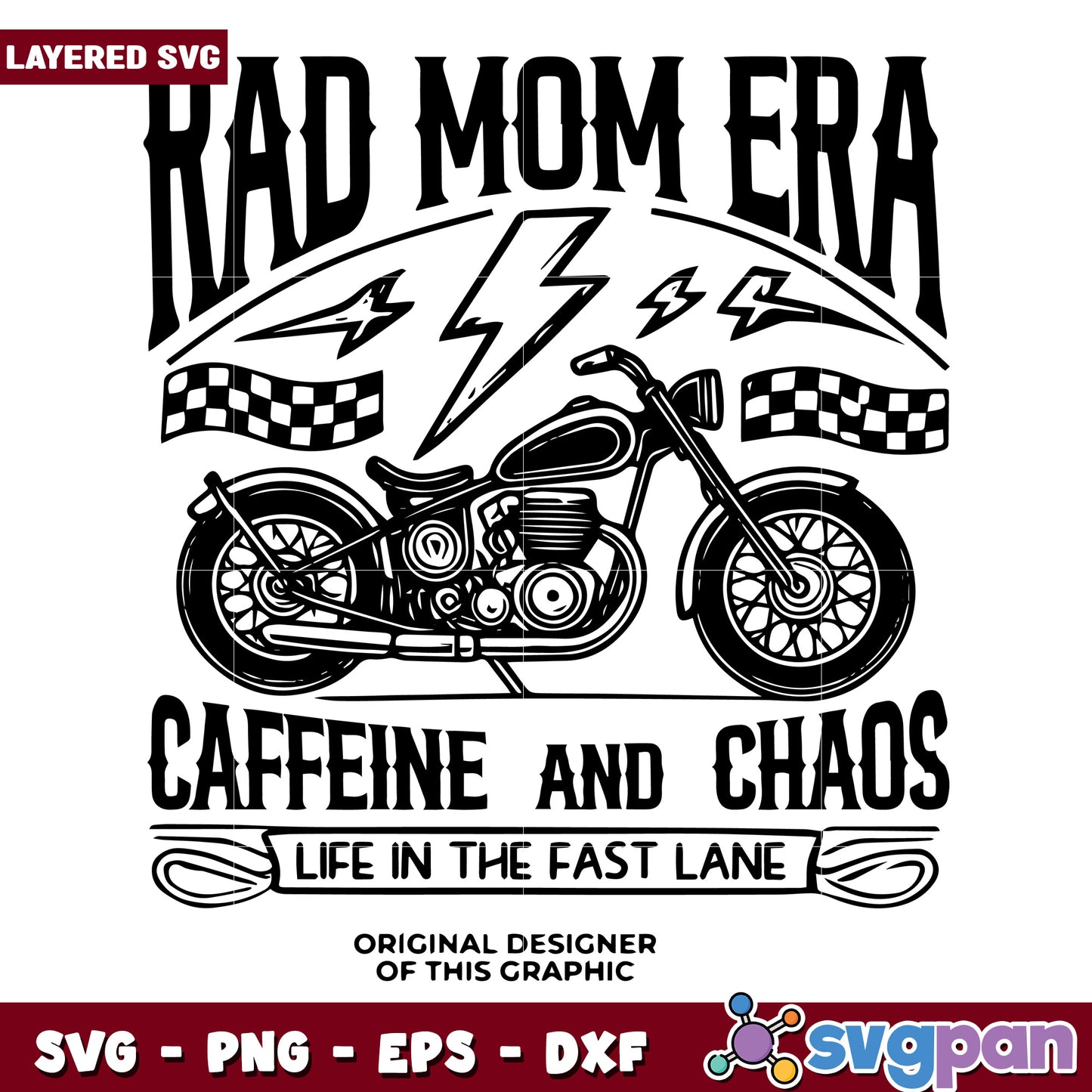 Rad mom era caffeine and chaos svg, funny motherhood quote svg