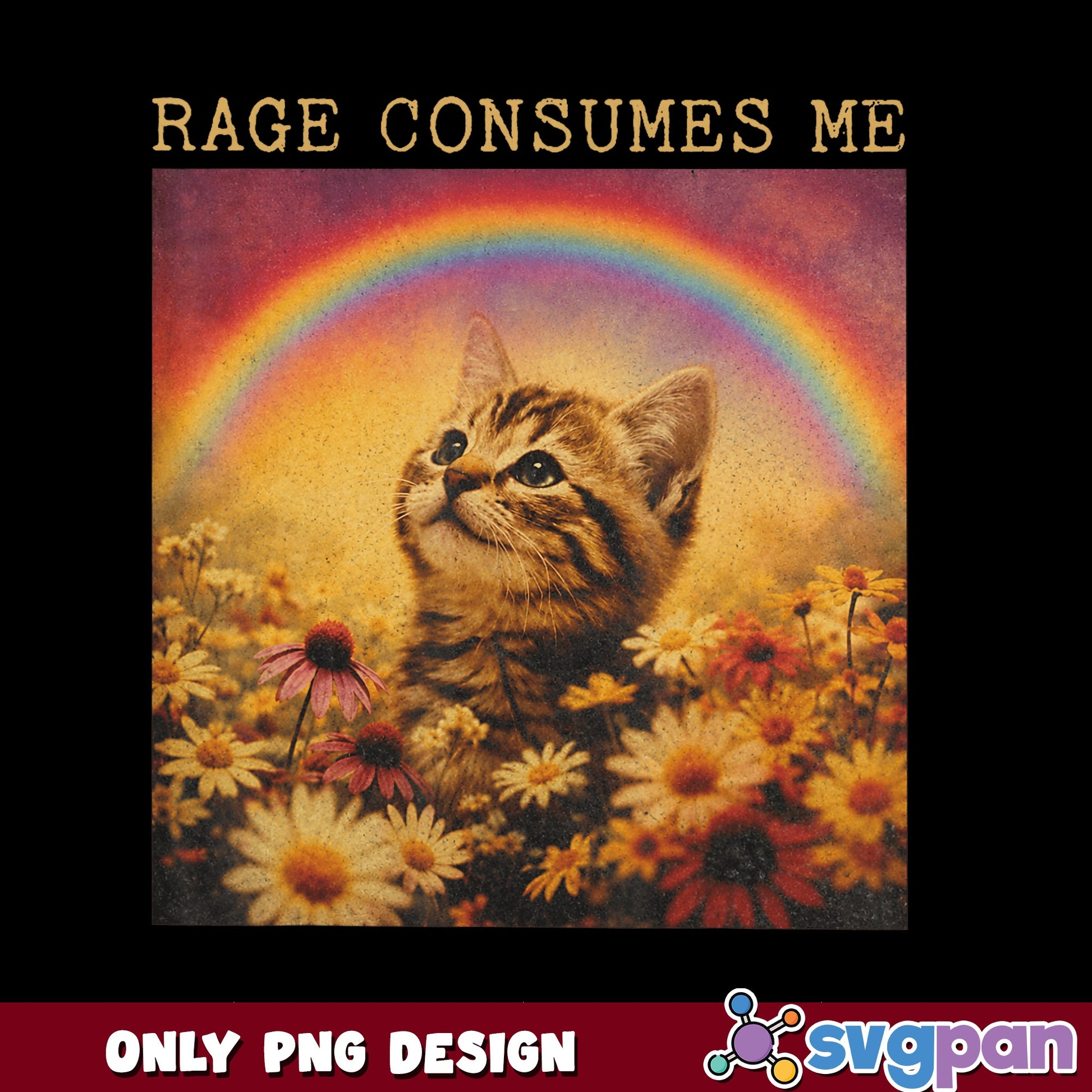 Rage Consumes Me Funny Cat PNG, Vintage Kitten Rainbow, Cat Lover PNG