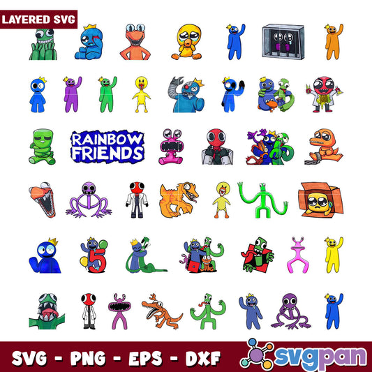 Rainbow Friends SVG Bundle Layered Designs