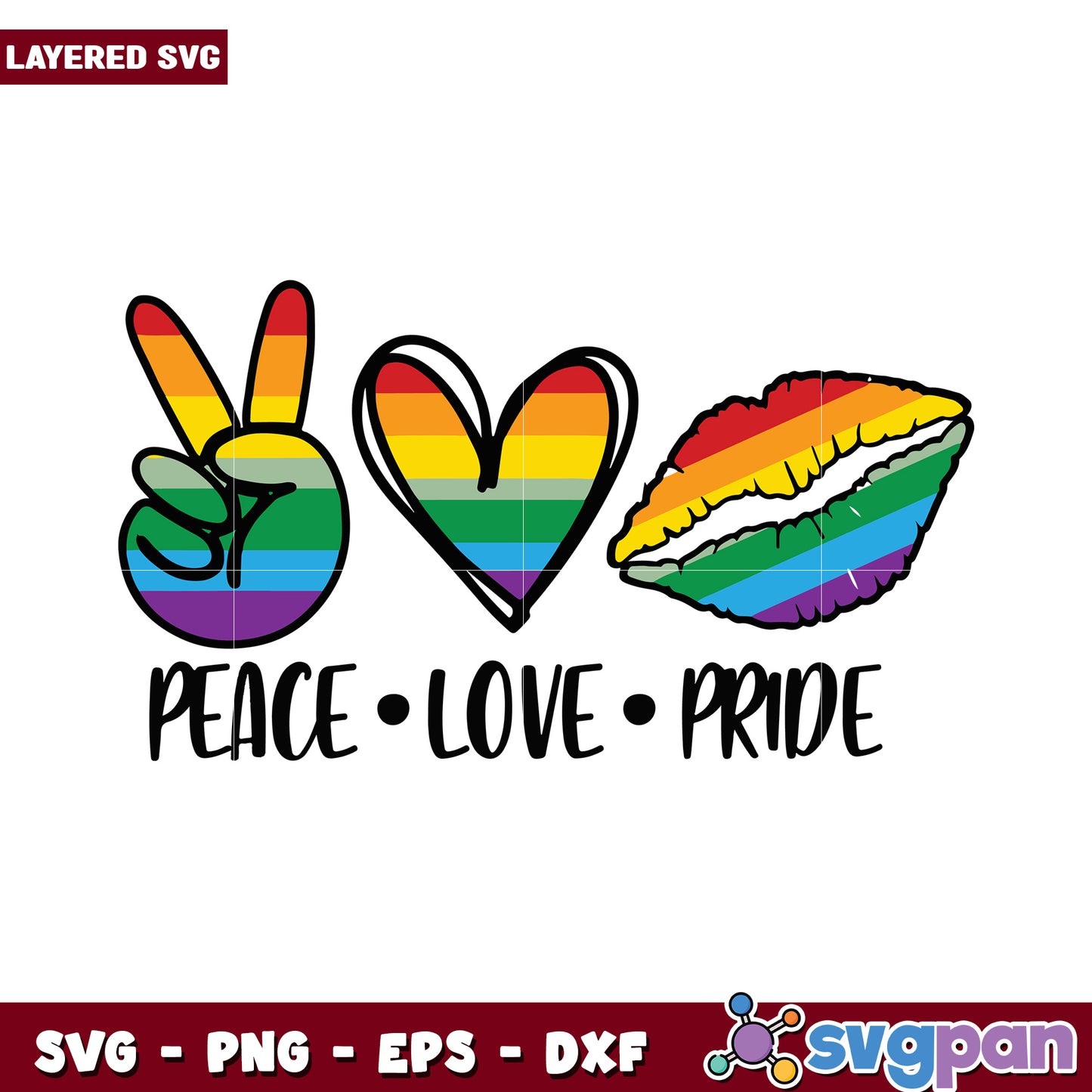 Rainbow Peace Love Pride SVG design, perfect for celebrations and crafts