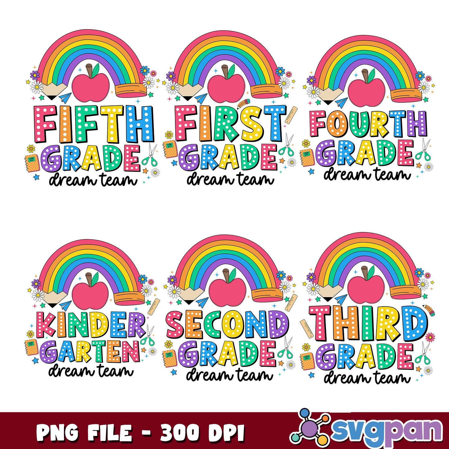 Rainbow grade dreams team png bundle