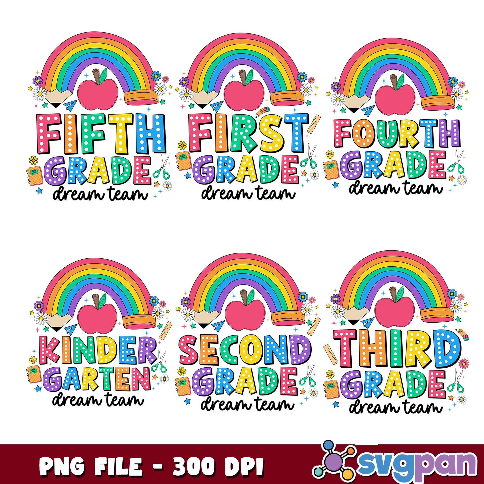 Rainbow grade dreams team png bundle