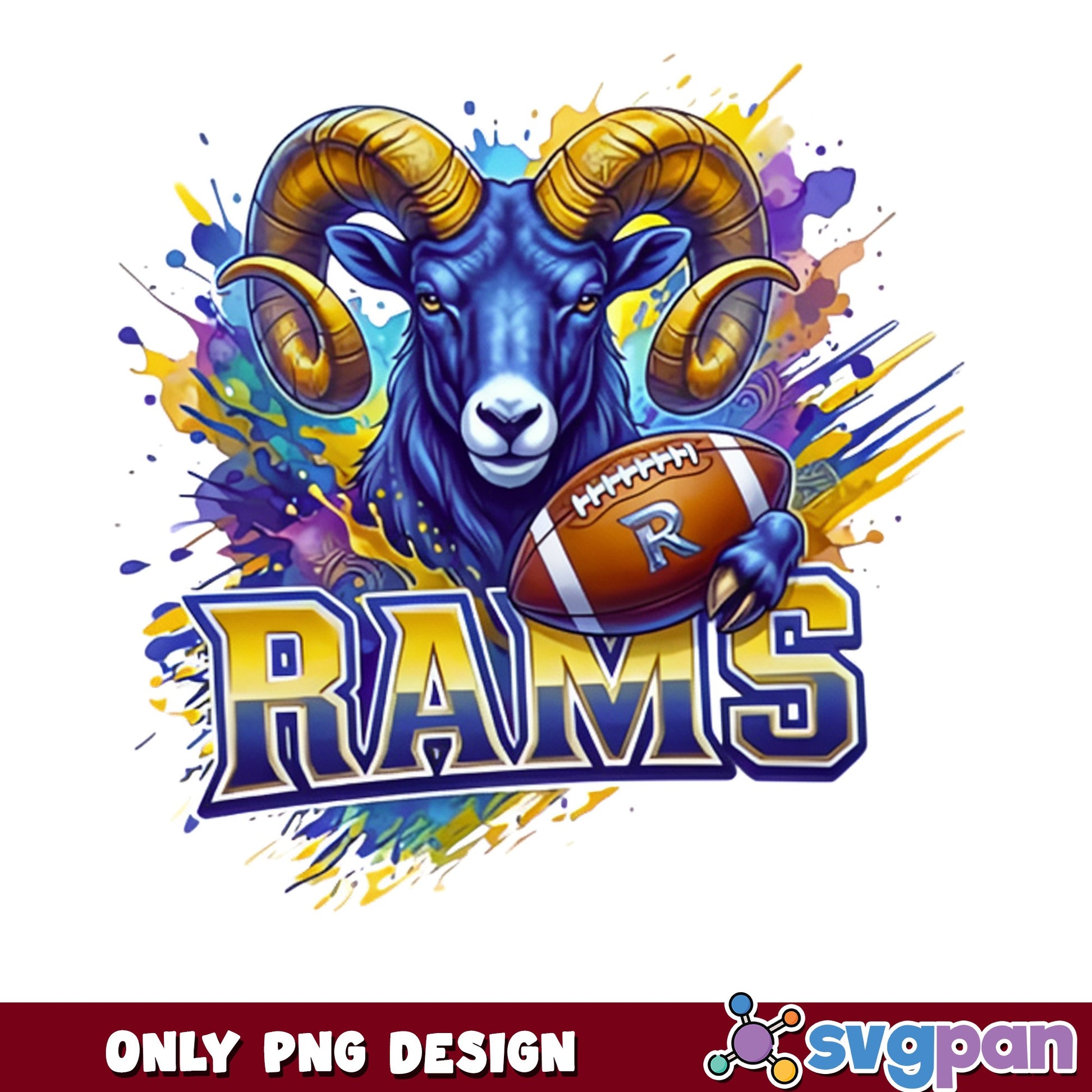 Rams Football PNG, School Mascot Sublimation PNG, Team Spirit PNG