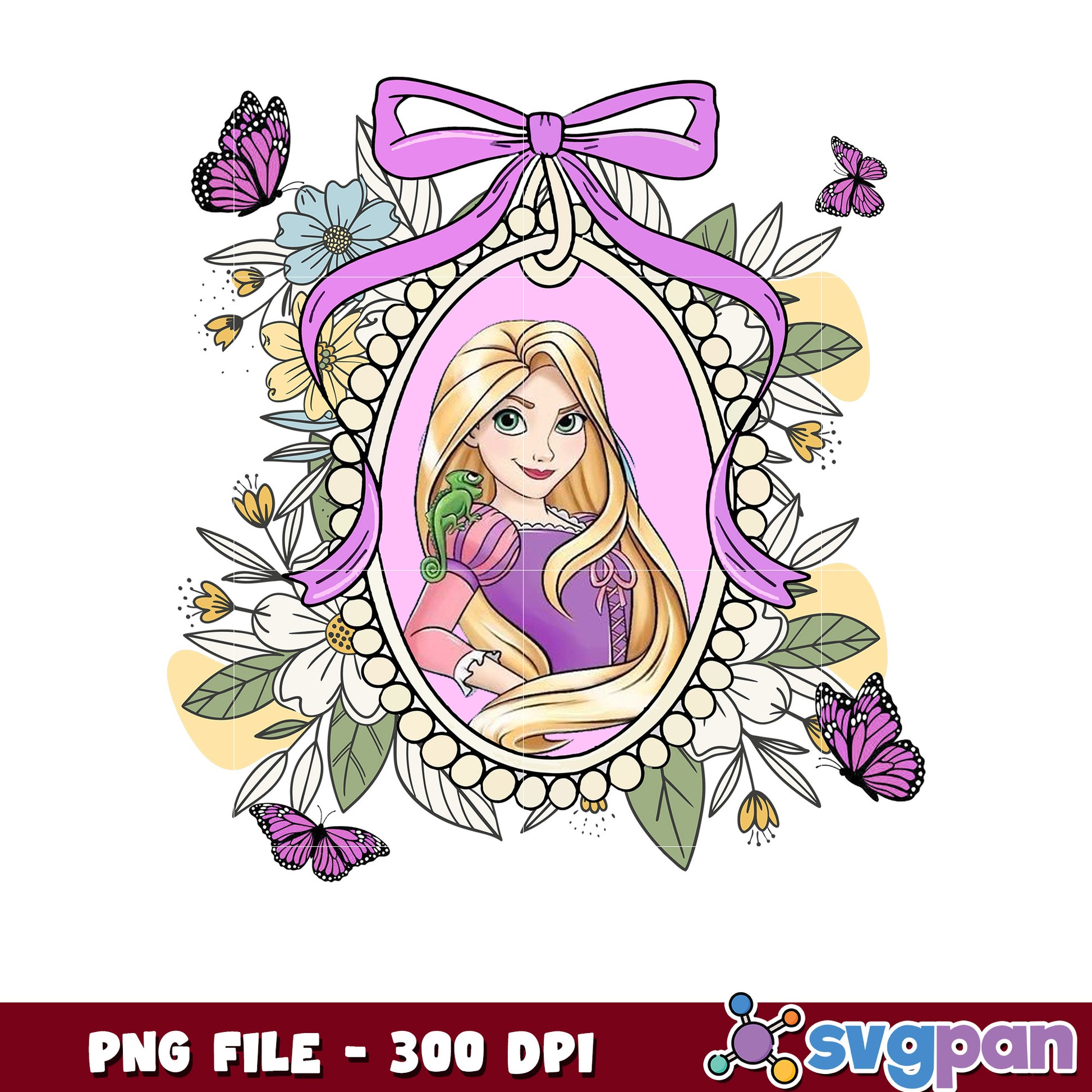 Rapunzel PNG Floral Frame, Butterflies, PNG Download