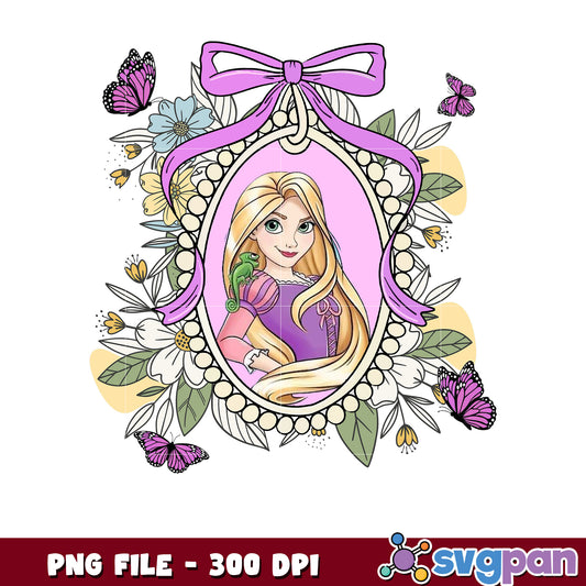 Rapunzel PNG Floral Frame, Butterflies, PNG Download