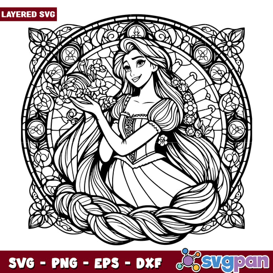 Rapunzel SVG Coloring Page Art Deco Design