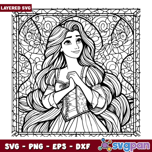 Rapunzel Stained Glass Coloring Page SVG