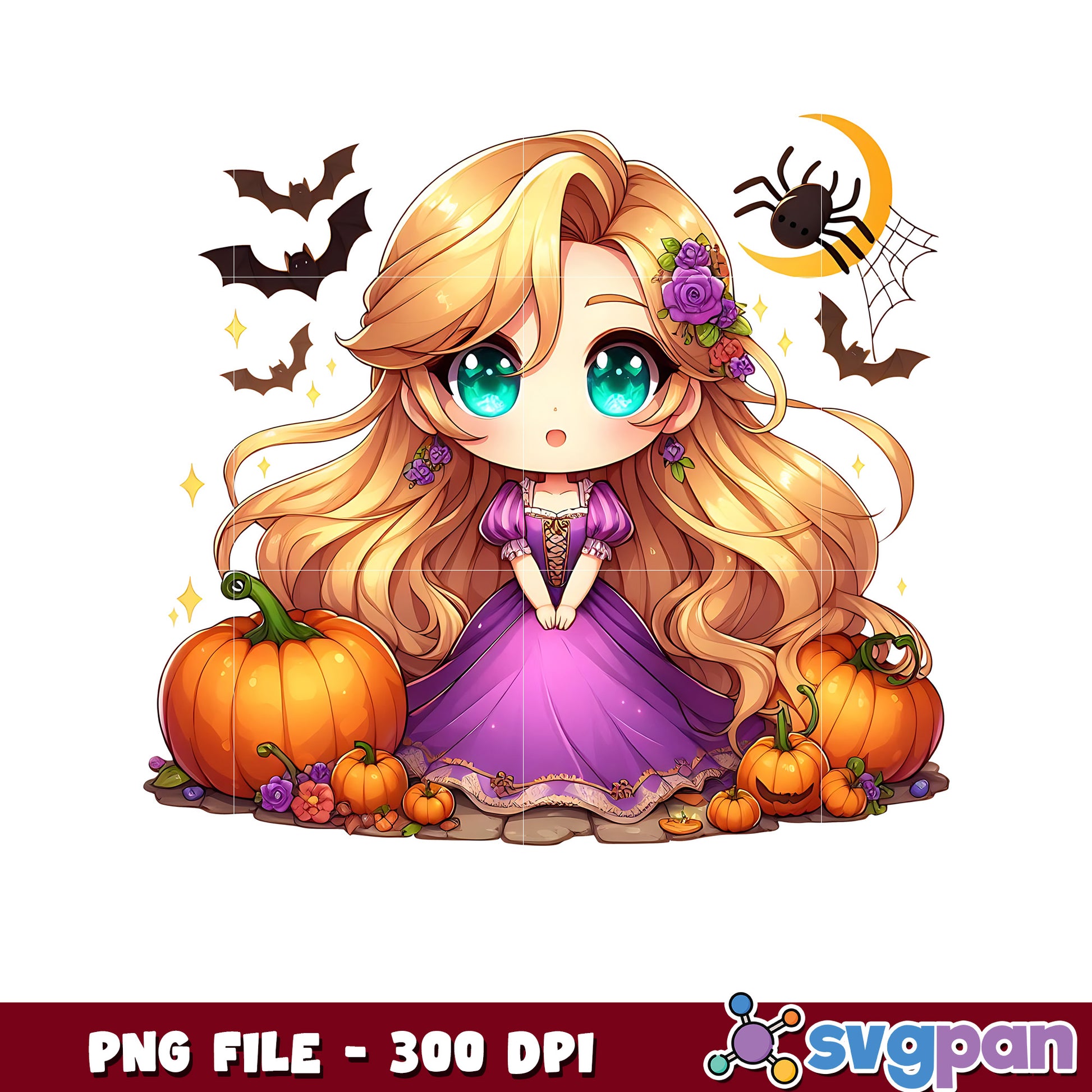 Rapunzel halloween png, spooky season png, halloween cartoons png