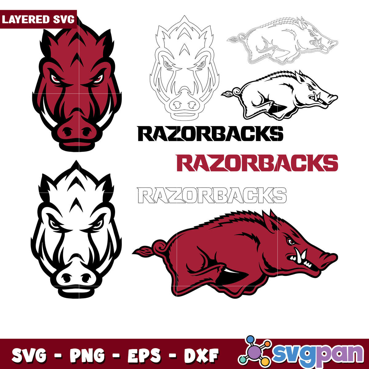 6 Inch Round Razorback Design Razorbacks SVG Bundle Layered Head & Mascot Designs – svgpan