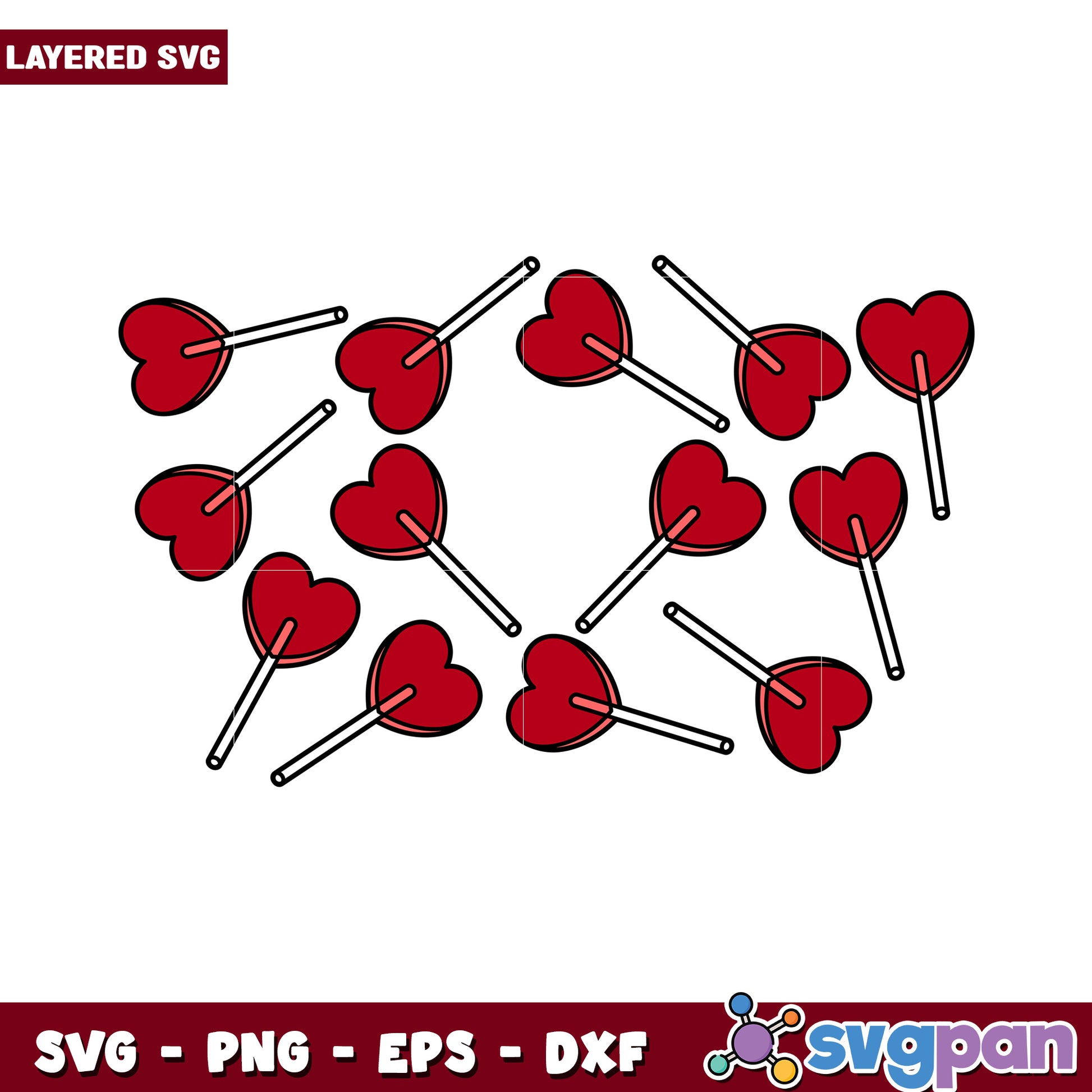 Red Heart Lollipop Pattern SVG, Perfect for Craft Projects and Decor