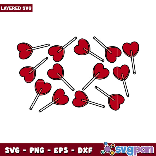 Red Heart Lollipop Pattern SVG, Perfect for Craft Projects and Decor