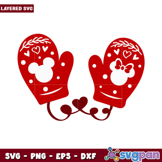 Red Mittens with Mickey and Minnie, perfect for winter crafts