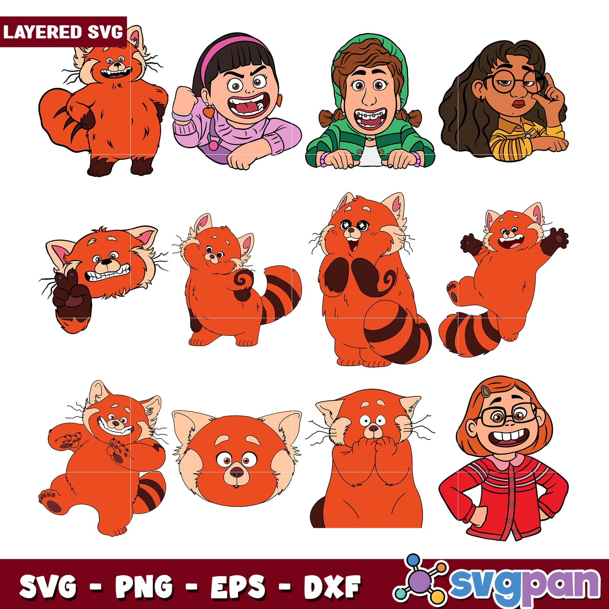 Red Panda Bundle SVG Fun Cartoon Characters Set