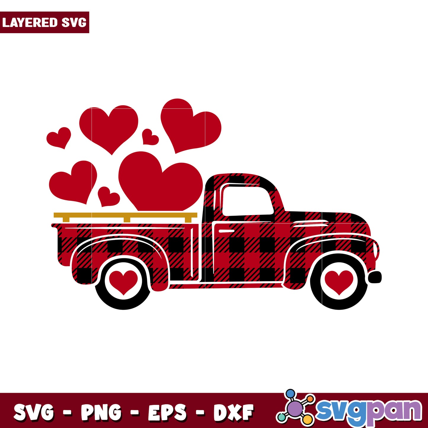 Red Truck with Hearts SVG Design, Perfect for Valentine's Day Crafts