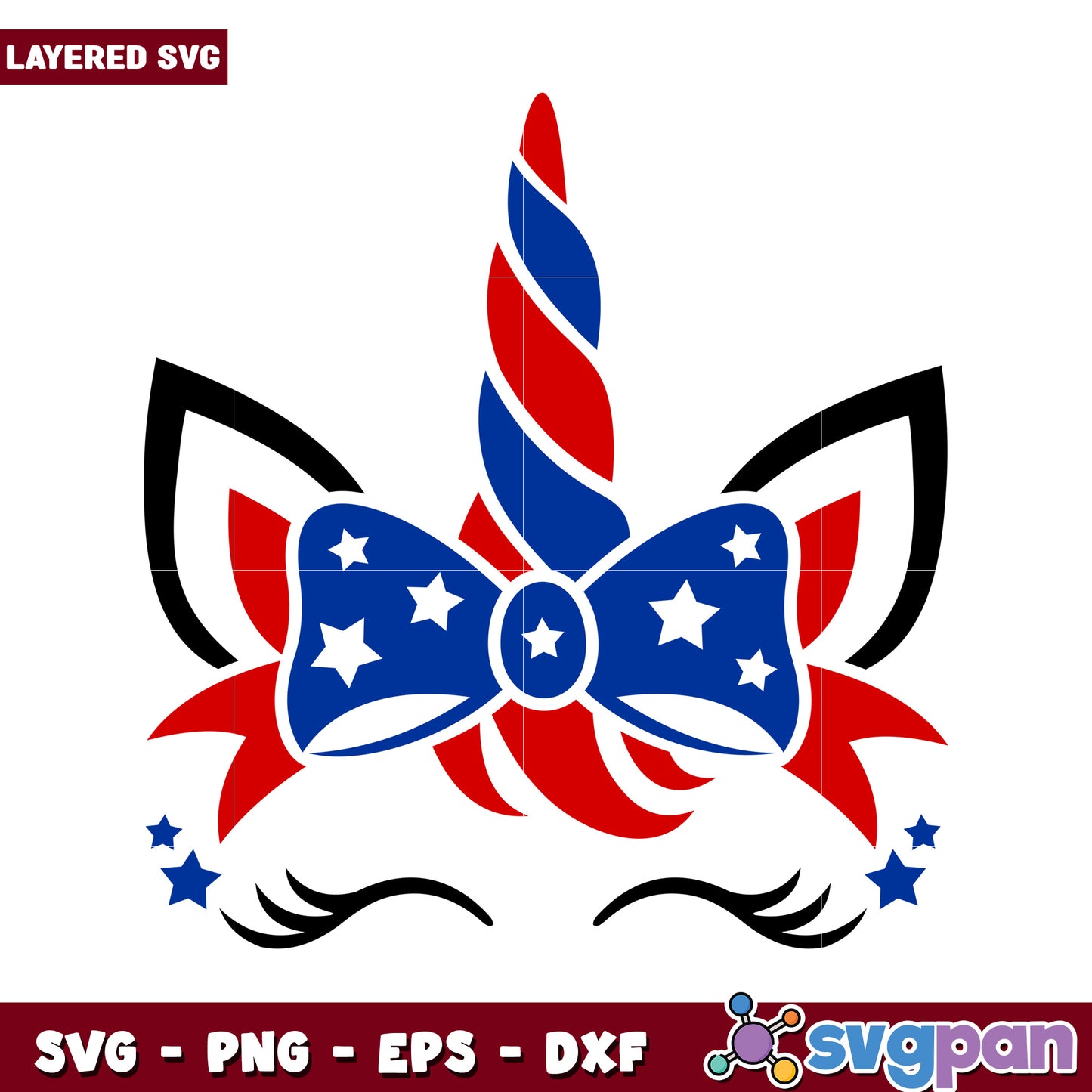 Red White Blue Unicorn Bow SVG Design, perfect for crafts and decor