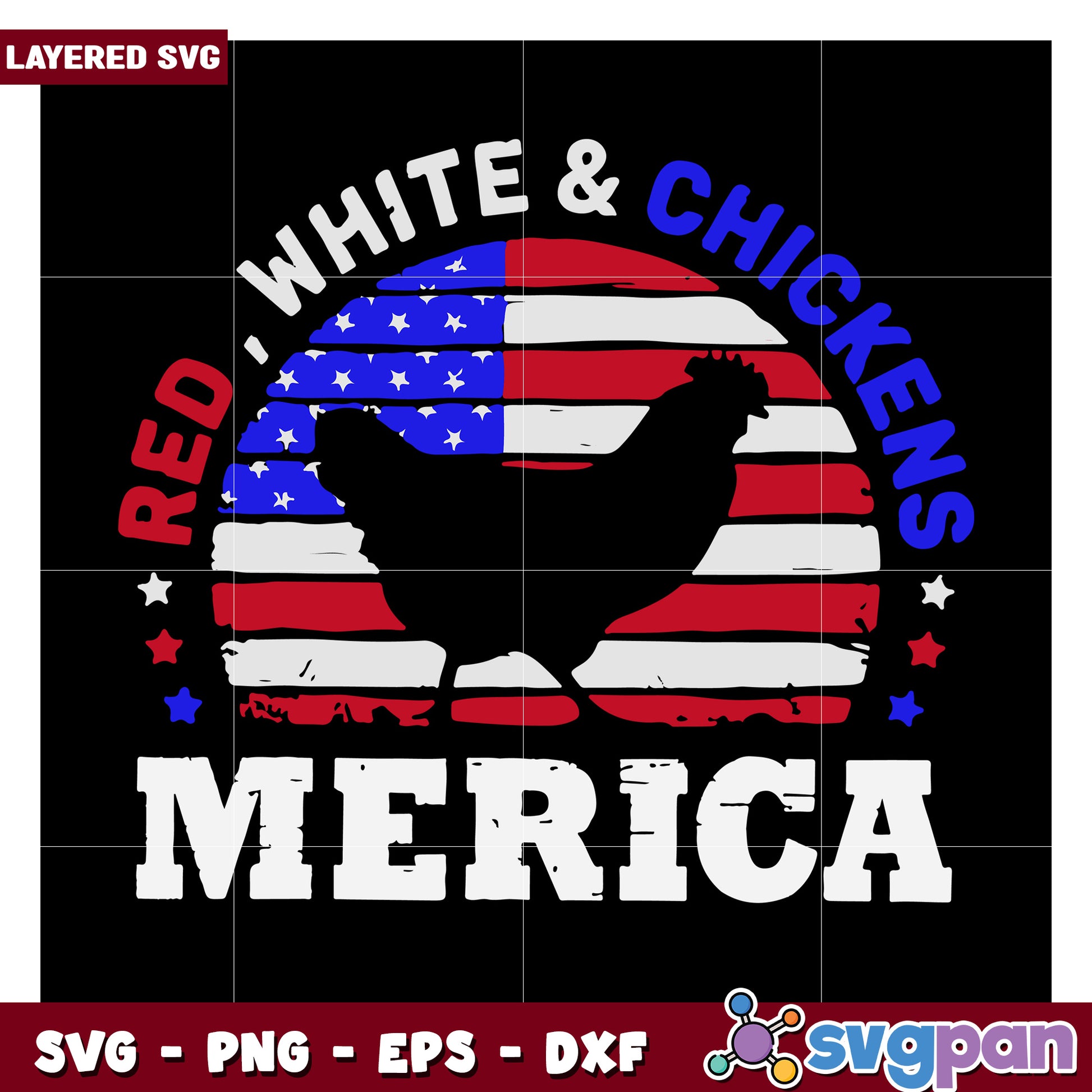 Red White and Chickens SVG Design for Crafts, Celebrate America Day