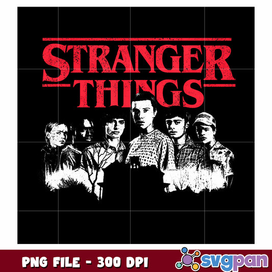 Red and black logo png, stranger things 5 png, hawkins kids png