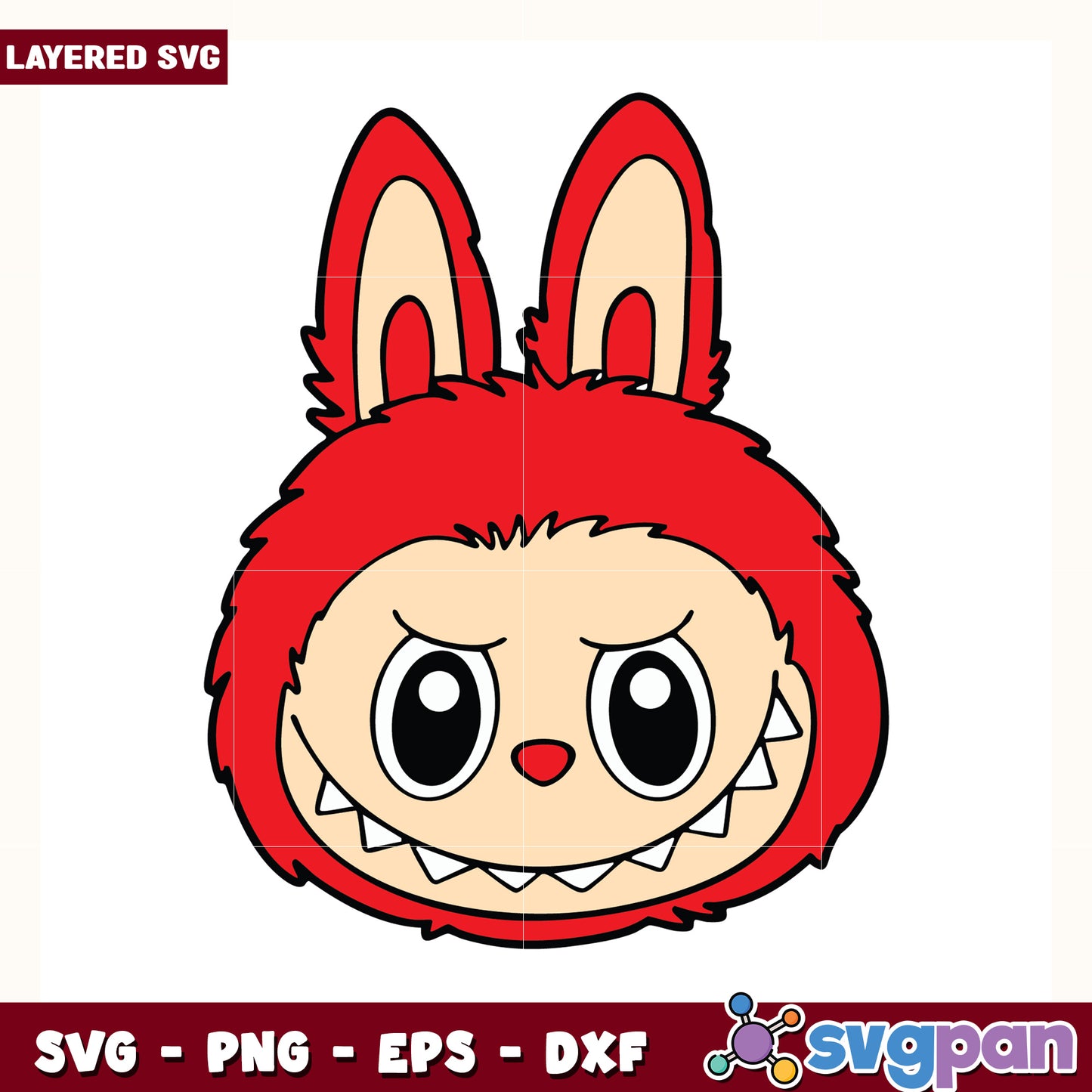 Red labubu head design svg, cute labubu toys svg, labubu cartoon svg