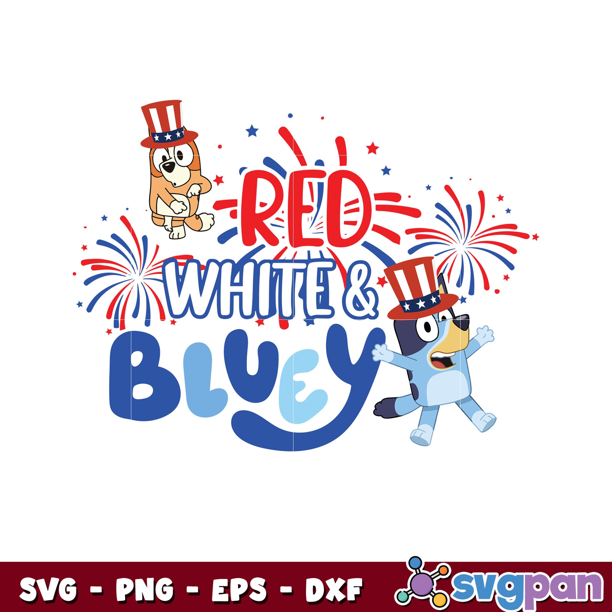 Red white bluey and bingo 4th july svg, cartoon svg, bluey svg