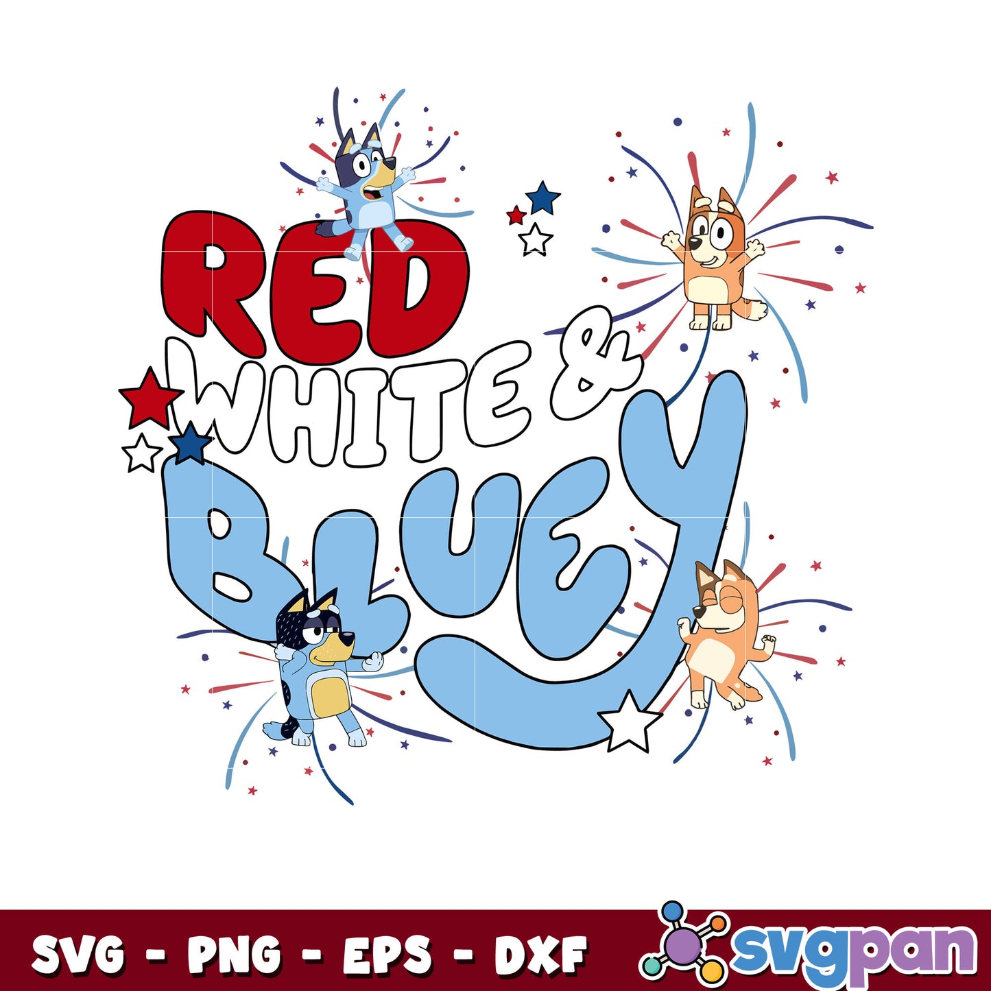 Red white bluey and bingo 4th of july svg, bluey cartoon svg