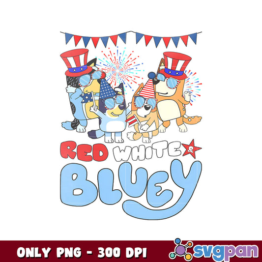 Red white bluey character png, 4th of july png, bluey png