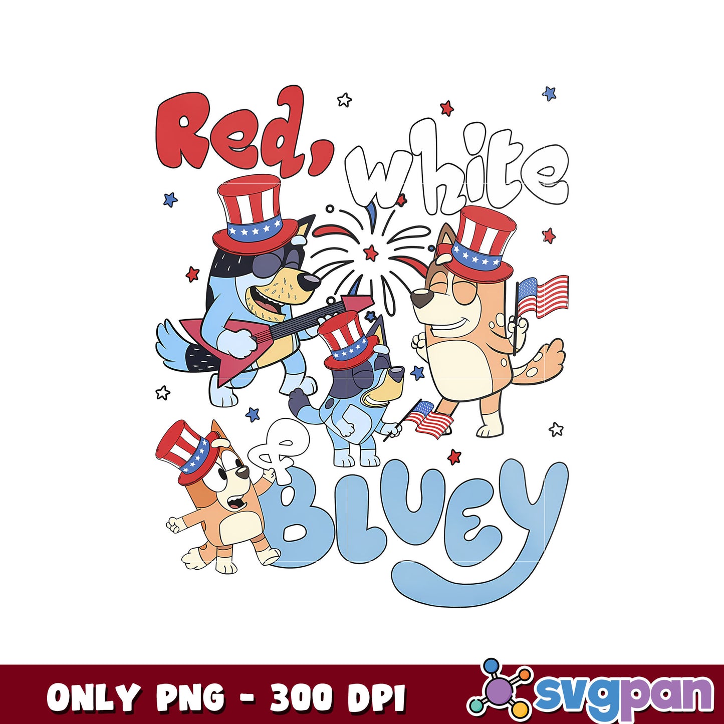 Red white bluey dog 4th of july png, bluey and friends png