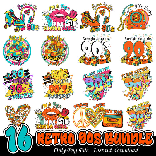 Retro 90s Bundle with 16 Fun PNG Designs for Download