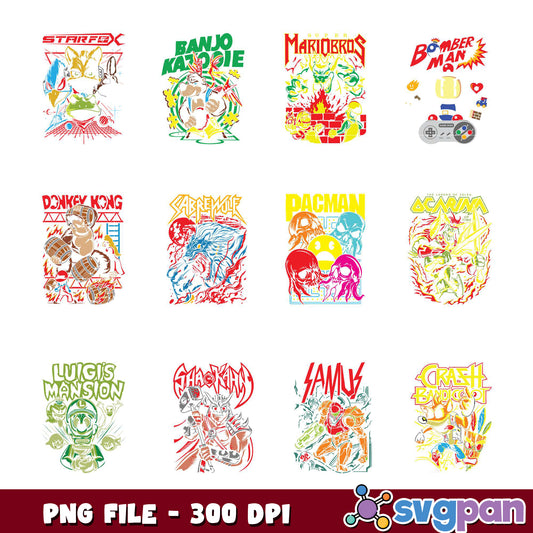 Retro Gaming T-Shirt Designs PNG Bundle
