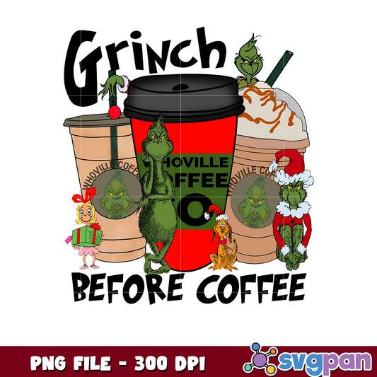 Retro Grinch Before Coffee Whoville png, grinch memes png, grinchmas png