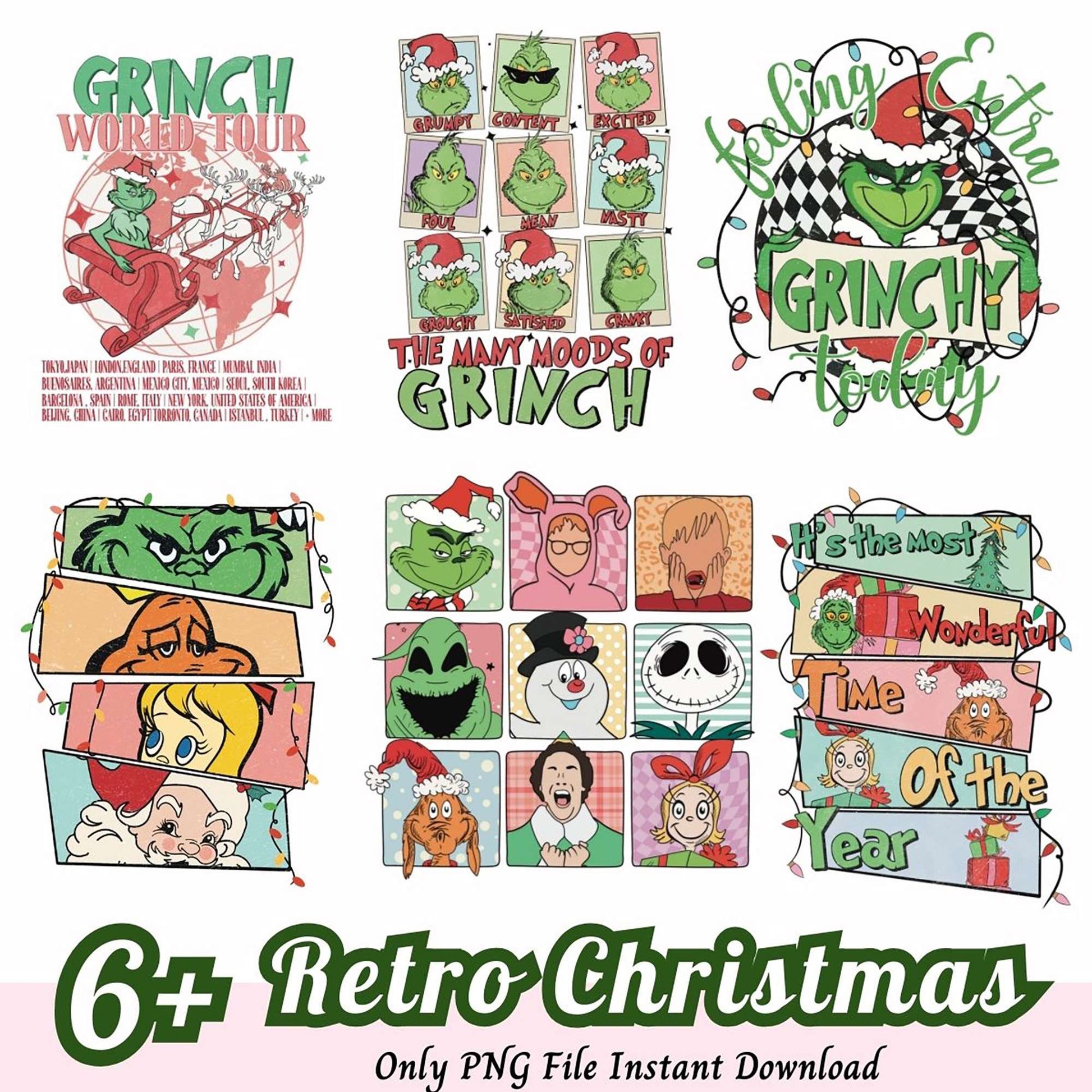 Retro Grinch Christmas PNG Bundle