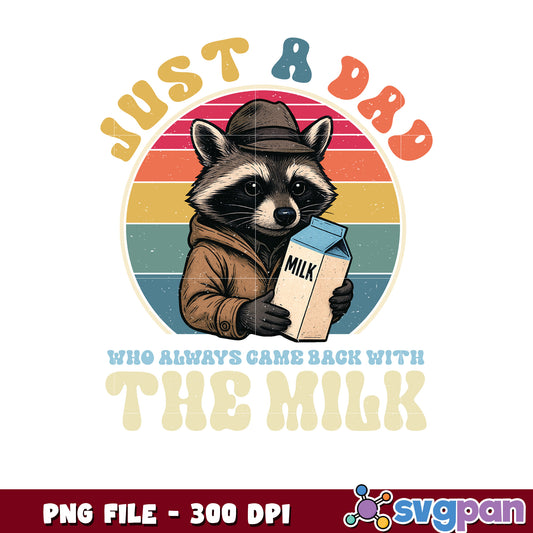 Retro Raccoon Dad Milk PNG Design 300 DPI