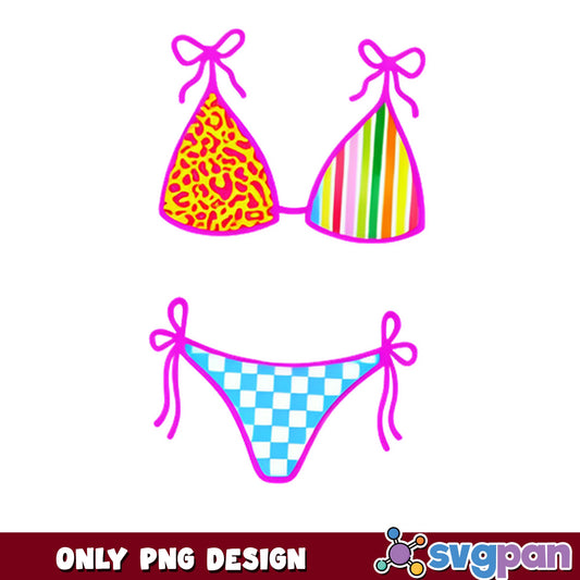 Retro Bikini PNG, Colorful Swimsuit Design, Summer Beach PNG