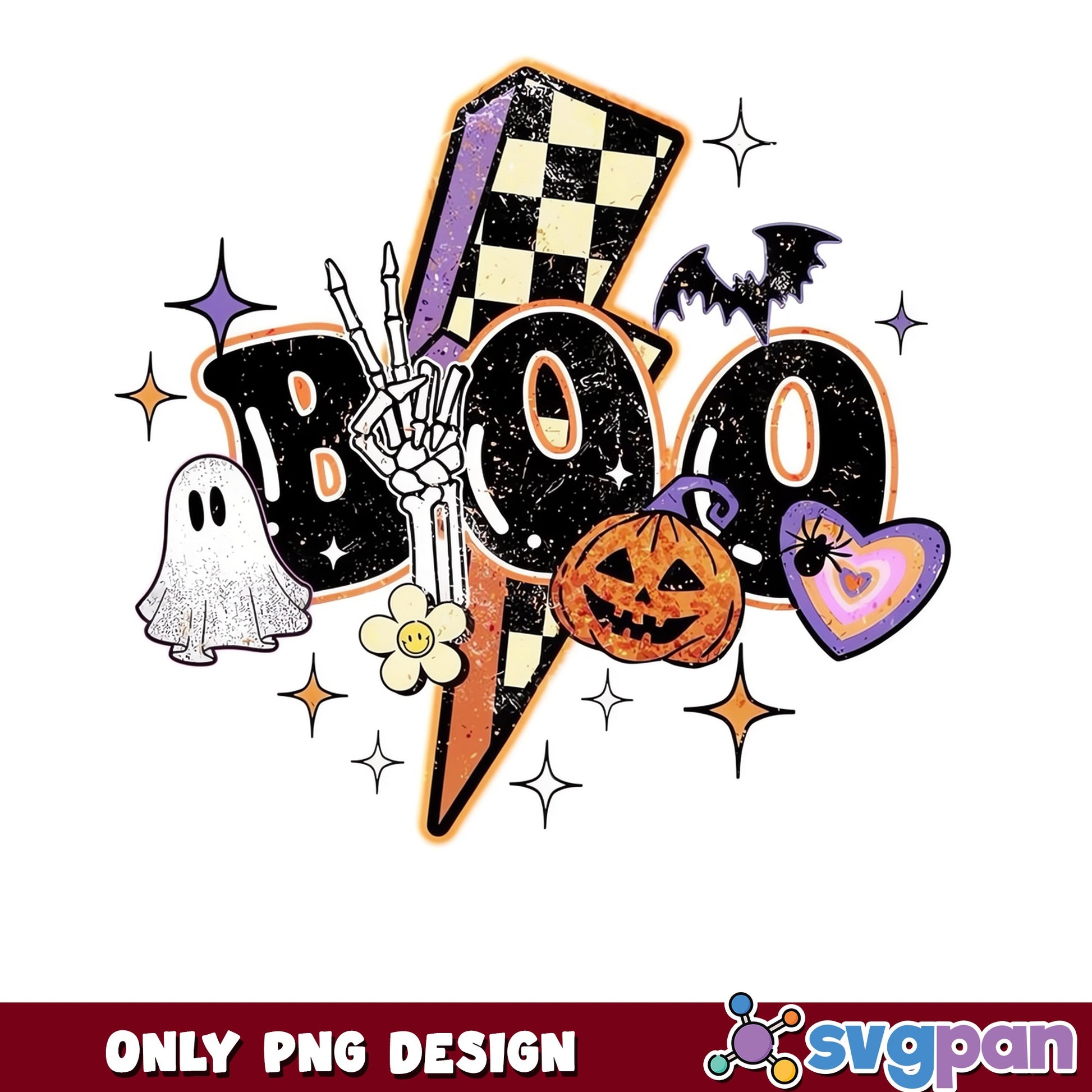 Retro Boo Halloween PNG, Spooky Ghost Pumpkin PNG, Halloween PNG
