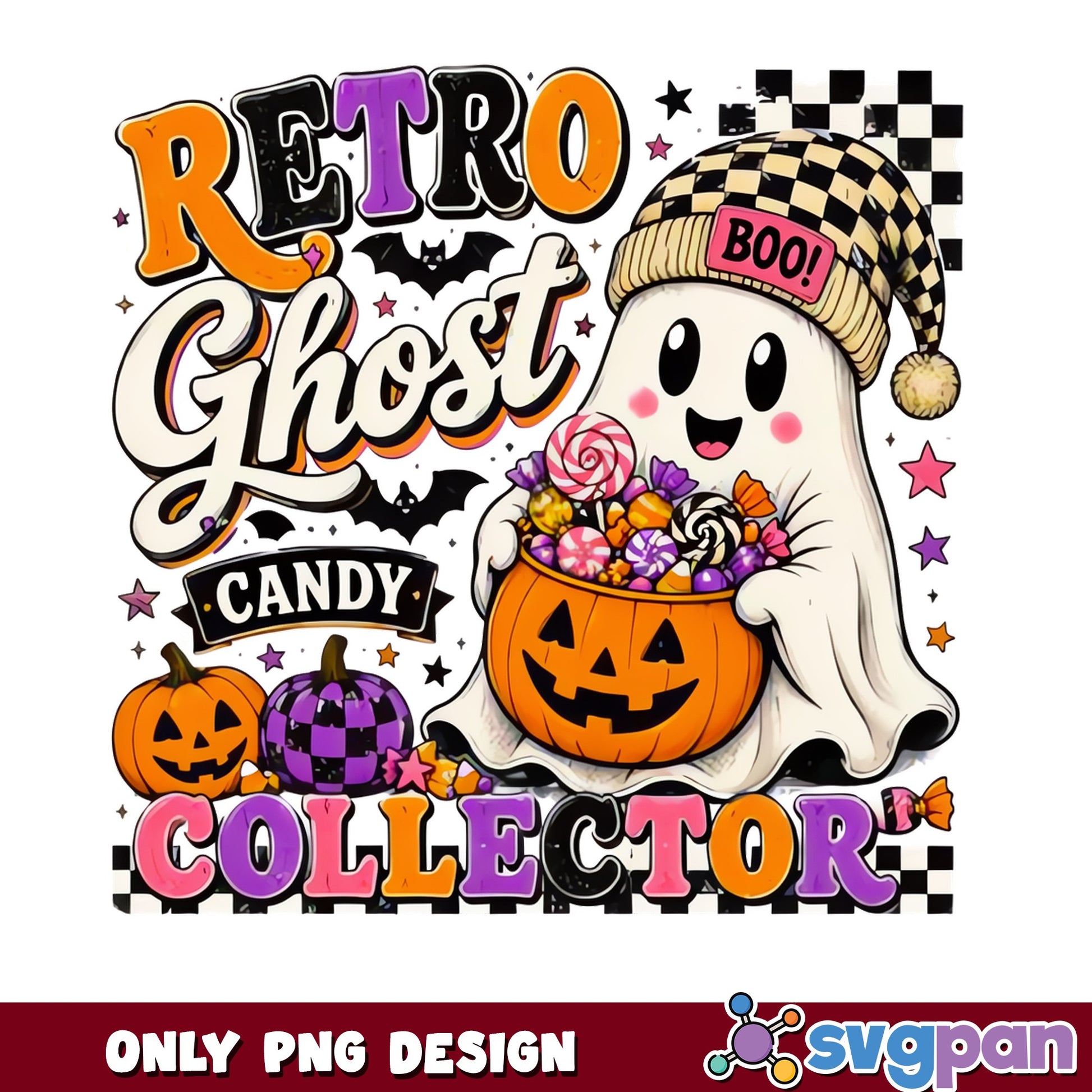 Retro Ghost Candy Collector PNG, Halloween Ghost PNG, Boo PNG
