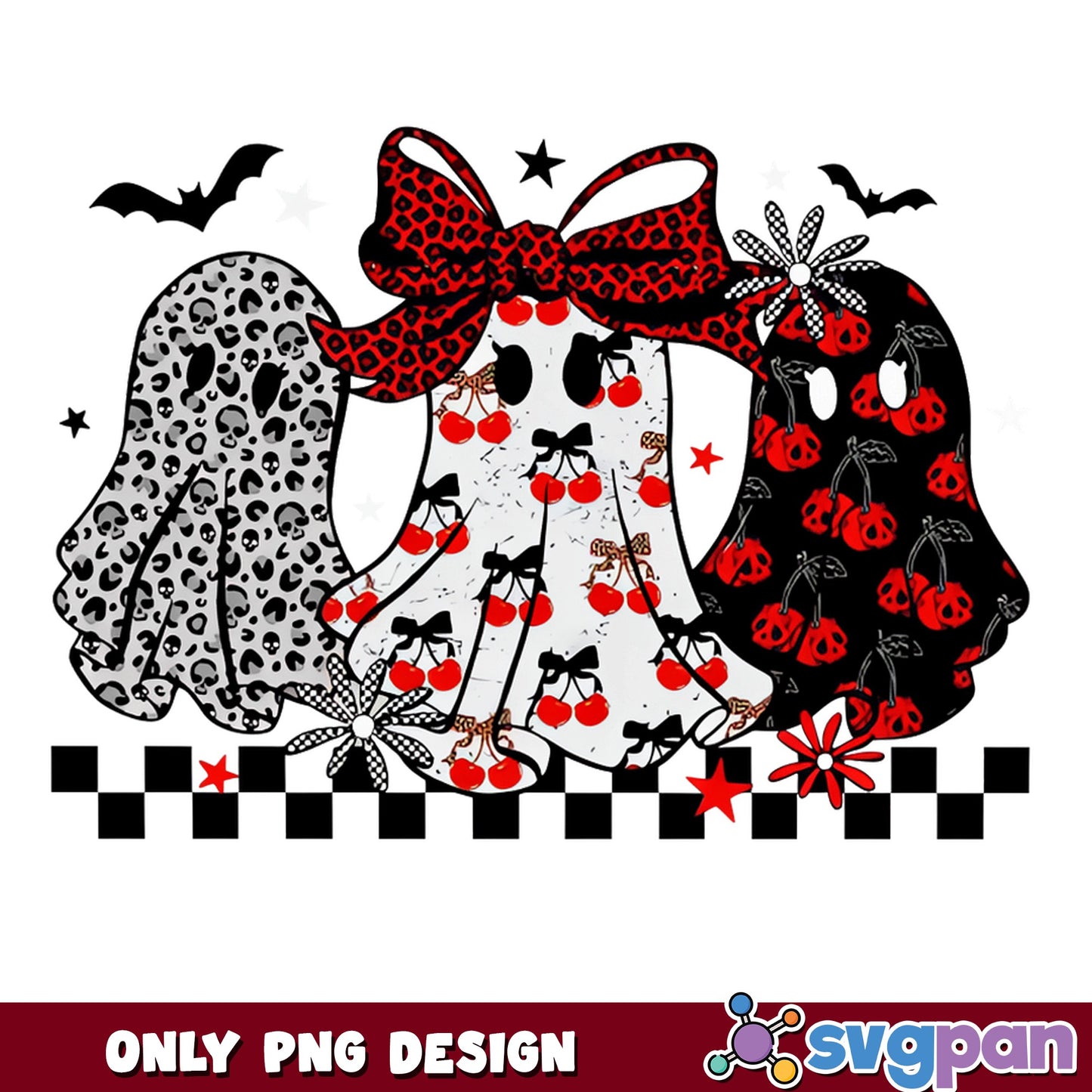 Retro Ghost Trio Halloween PNG, Coquette Ghost PNG, Spooky PNG
