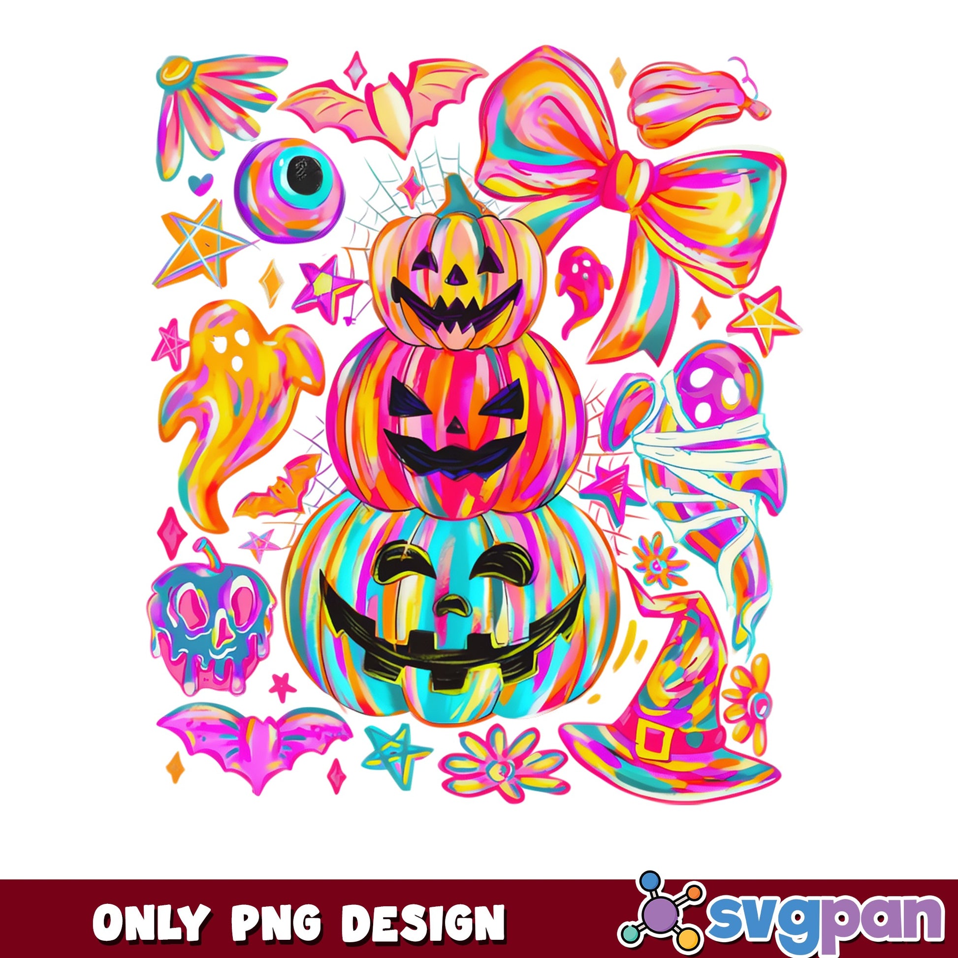 Retro Groovy Halloween Pumpkin Stack PNG, Spooky Coquette PNG, Halloween PNG