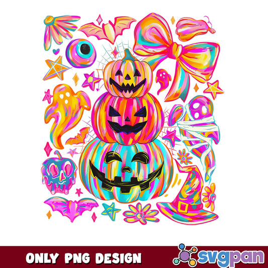 Retro Groovy Halloween Pumpkin Stack PNG, Spooky Coquette PNG, Halloween PNG